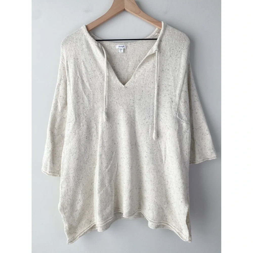 Pure J Jill Womens Wool Pullover L Ivory V Neck Knit Quiet Luxury Coastal - Picture 1 of 10